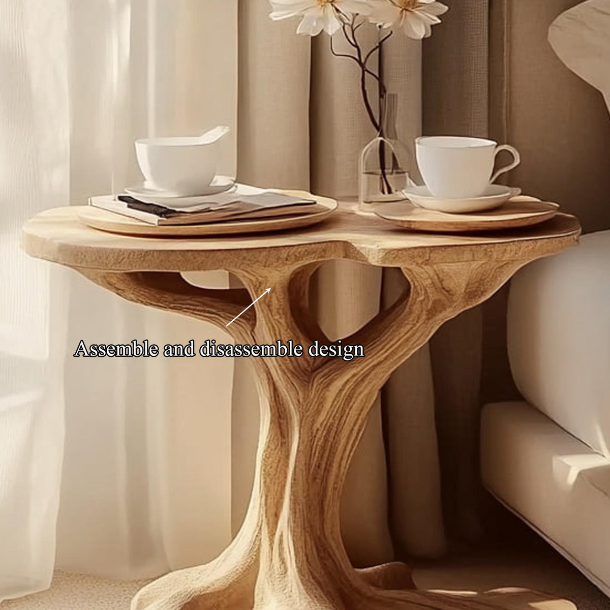 Natural Organic Shape Rustic Wood Side Table, Handcrafted Bedside Nightstand & End Table Accent for Living Room