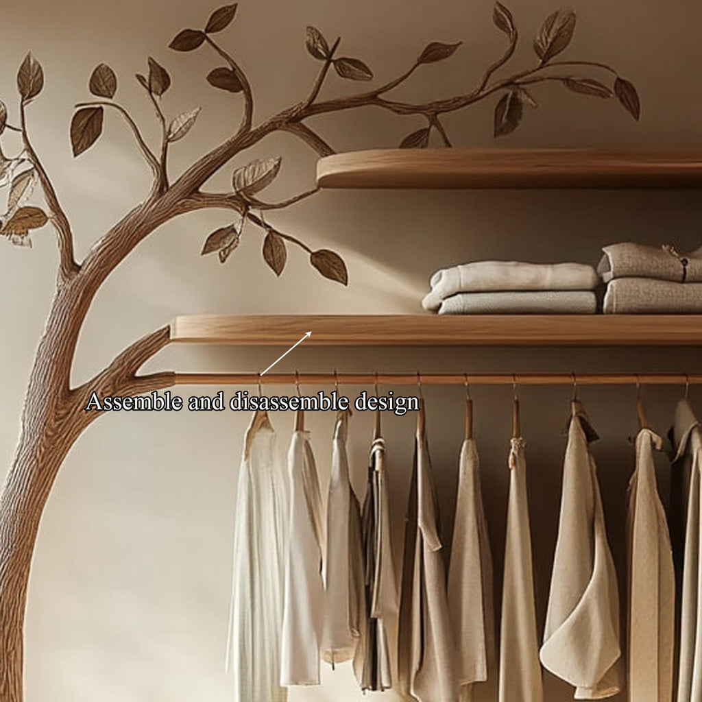 Scandinavian Solid Wood Tree Wardrobe Organizer Natural Living Room