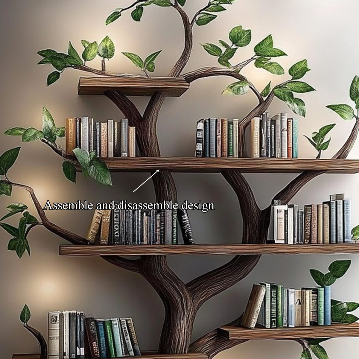 Rustic Organic Tree Bookshelf, Sculptural Solid Wood Branch Wall Display & Book Organizer for Living Room