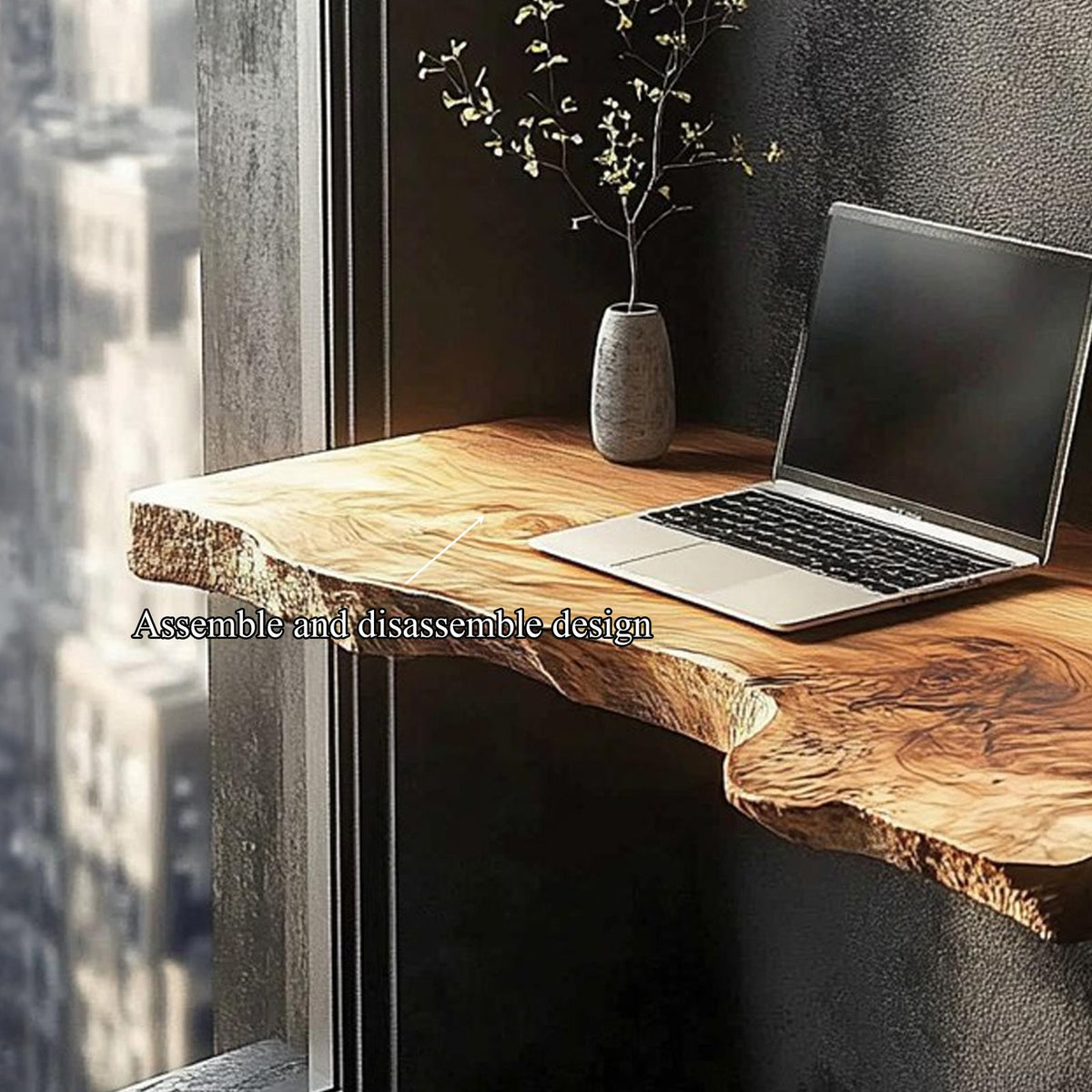 Rustic Floating Wood Desk, Wall Mounted Compact Space-Saving Laptop Workbench for Home Office Workspace or Living Room