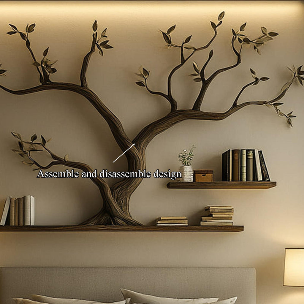 Mid Century Organic Tree Bookshelf Headboard Bedroom Design