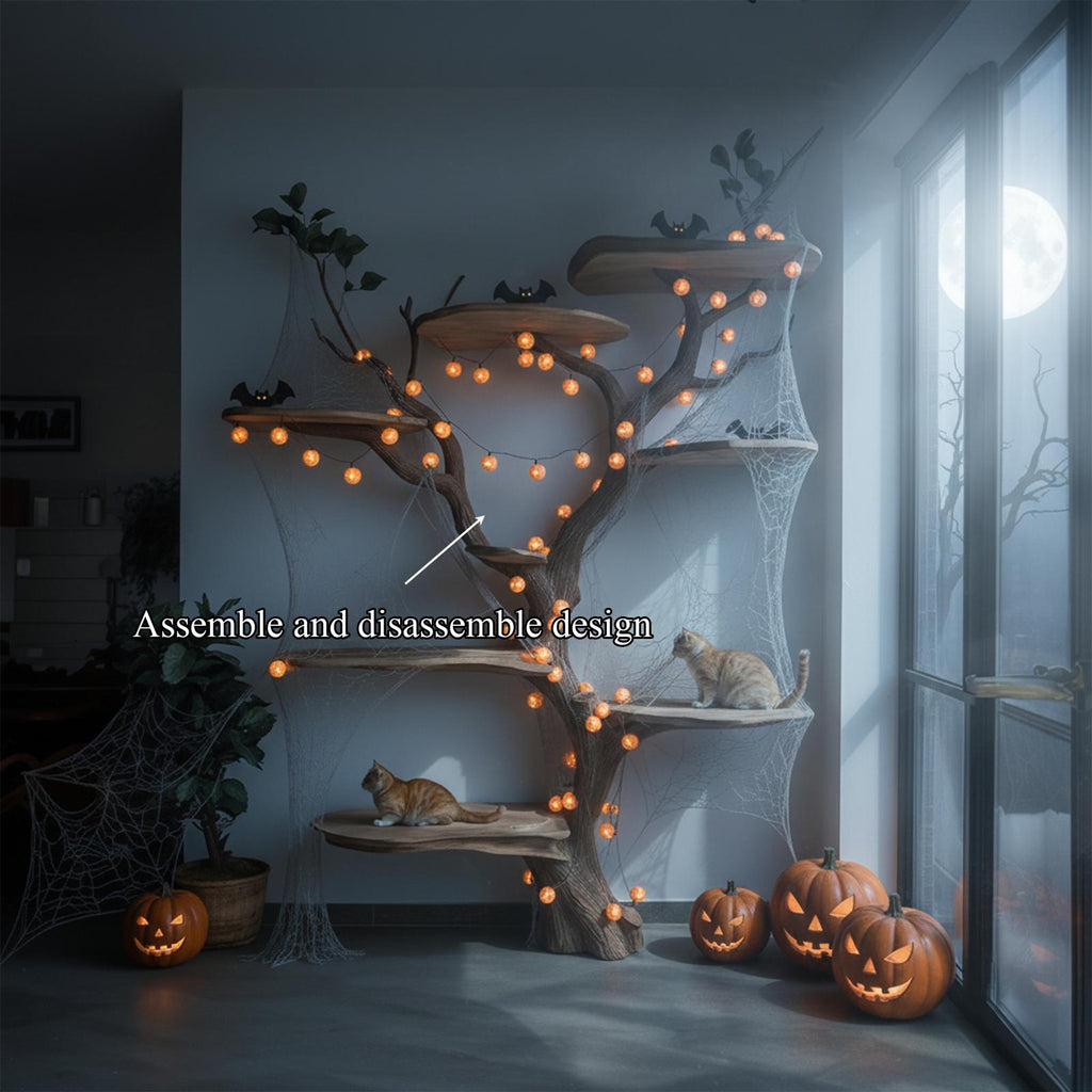 Mid Century Halloween Cat Tree Shelf Living Room