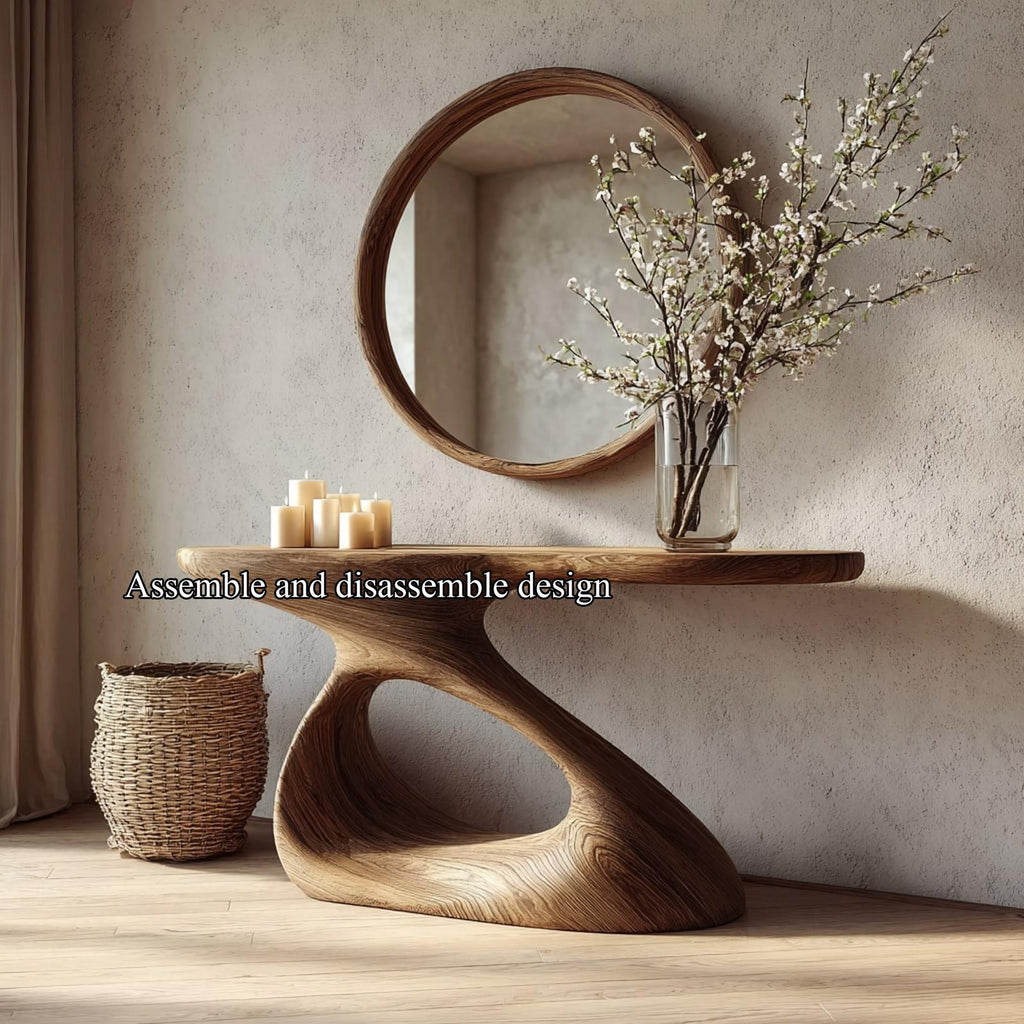 Mid Century Unique Solid Wood Console Table, Hallway & Living Room Wooden Accent Sofa Table, Model