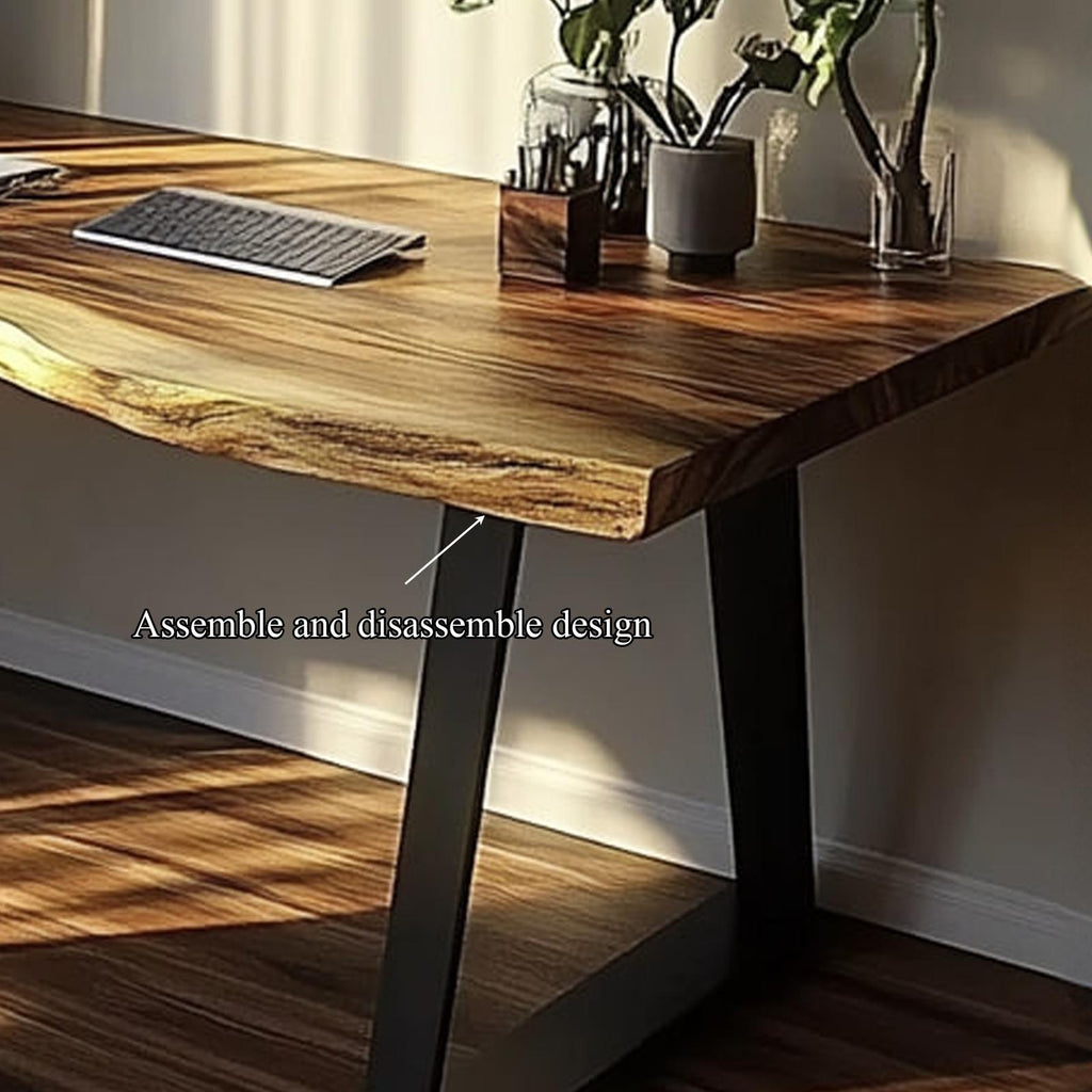 Natural Rustic Desk, Handcrafted Solid Wood Writing Computer Table for Bedroom Study, Work Corner Laptop Desk