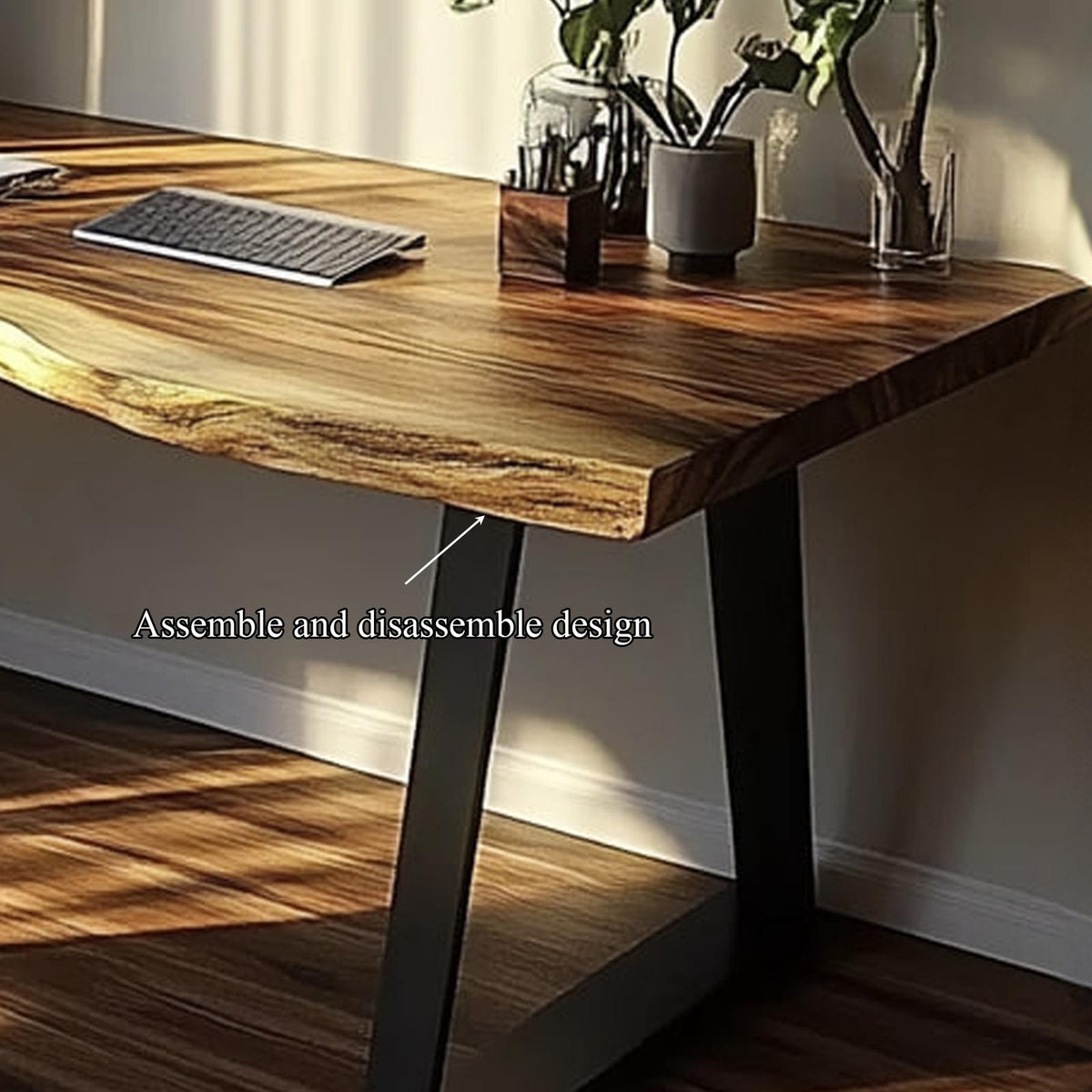 Natural Rustic Desk, Handcrafted Solid Wood Writing Computer Table for Bedroom Study, Work Corner Laptop Desk