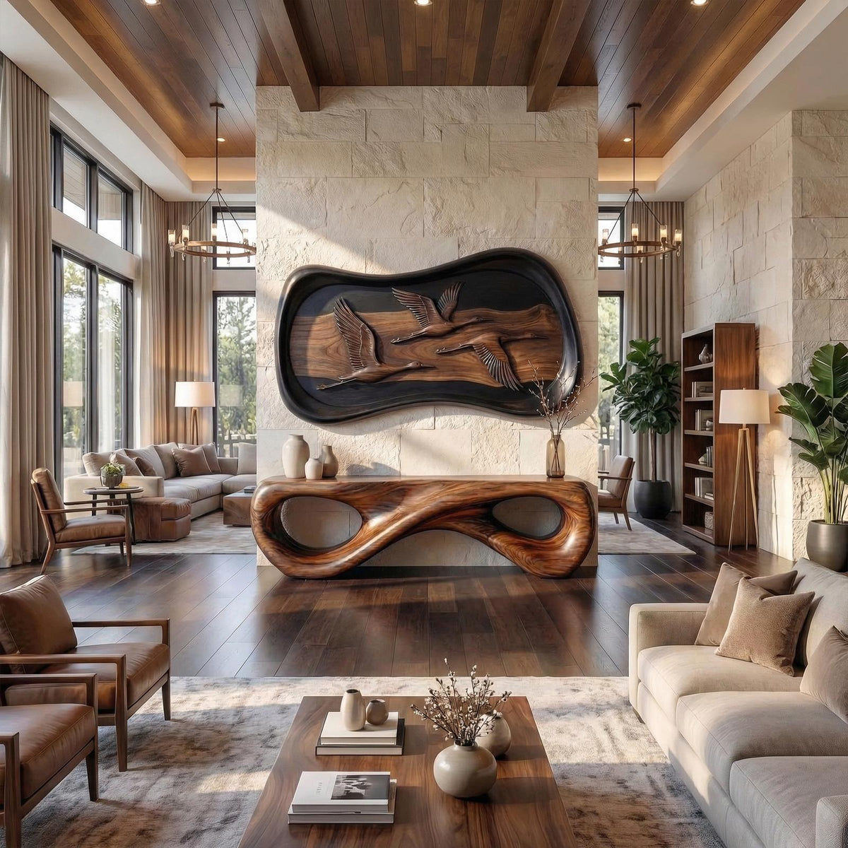 Modern Abstract Wood Sculpture Wall Art Living Room And Lounge