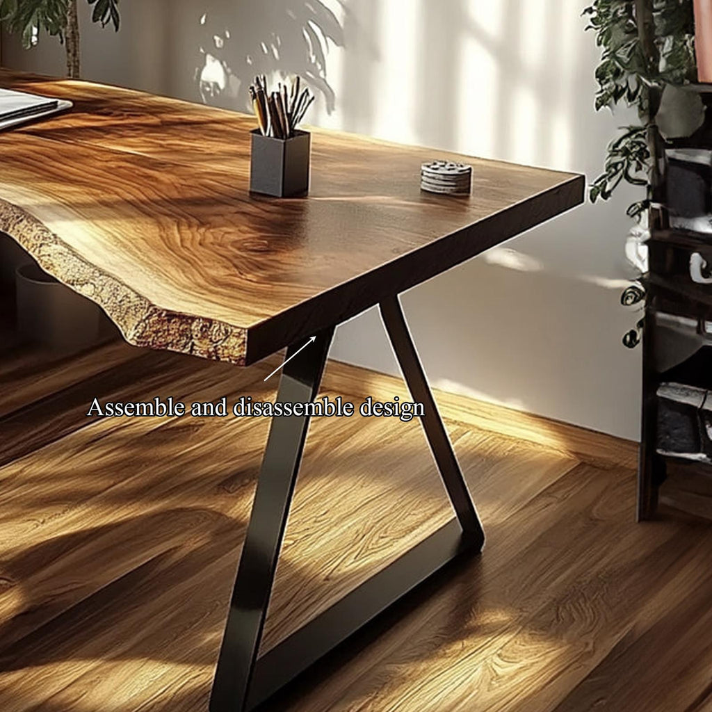 Minimal Rustic Desk, Handcrafted Solid Wood Writing Computer Table for Bedroom & Cozy Study Room, Laptop Workspace