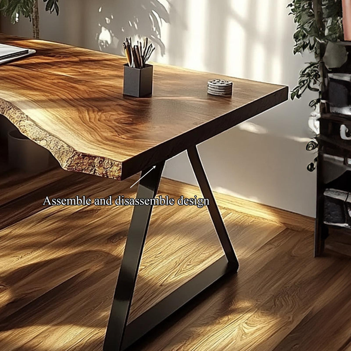 Minimal Rustic Desk, Handcrafted Solid Wood Writing Computer Table for Bedroom & Cozy Study Room, Laptop Workspace