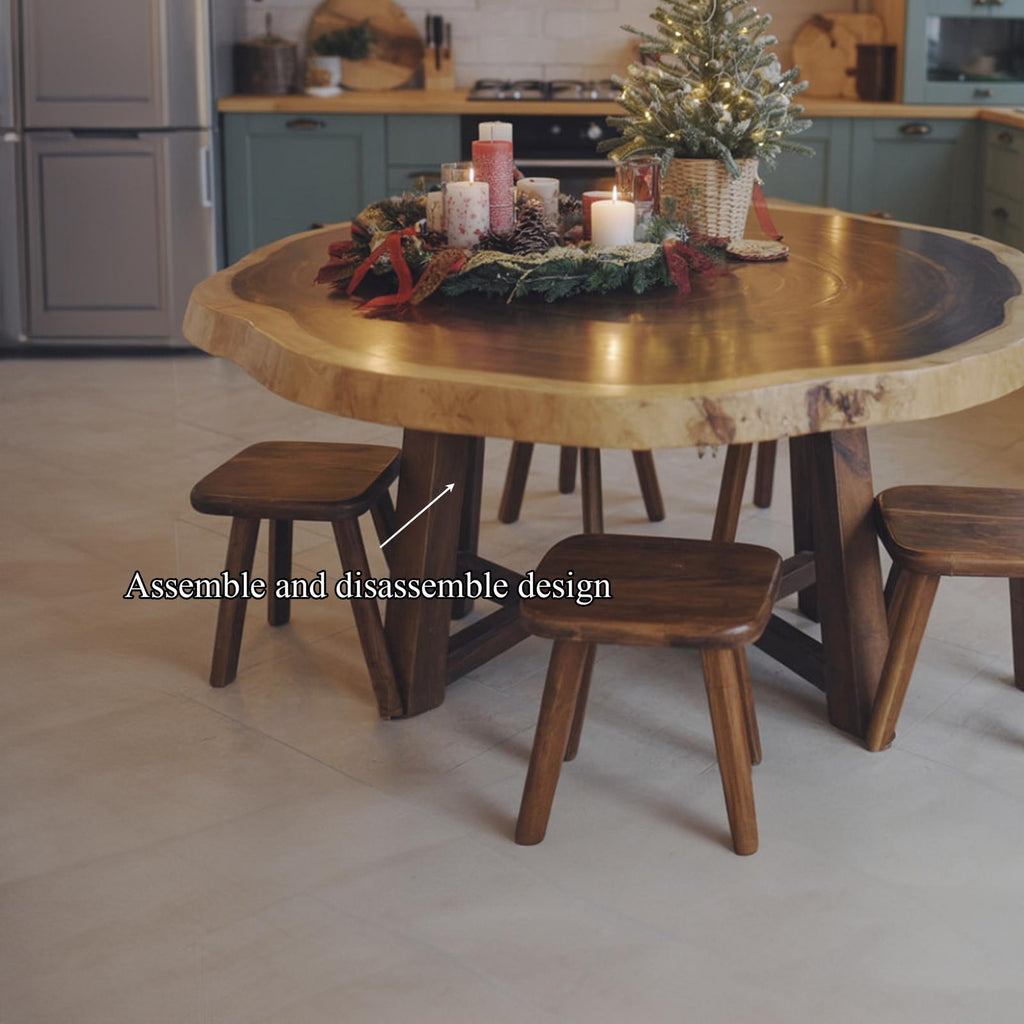 Spry Interior Rustic Round Dining Table, Handcrafted Solid Wood Pedestal Kitchen Table, Dining Room Family Centerpiece, SINLKIDT139
