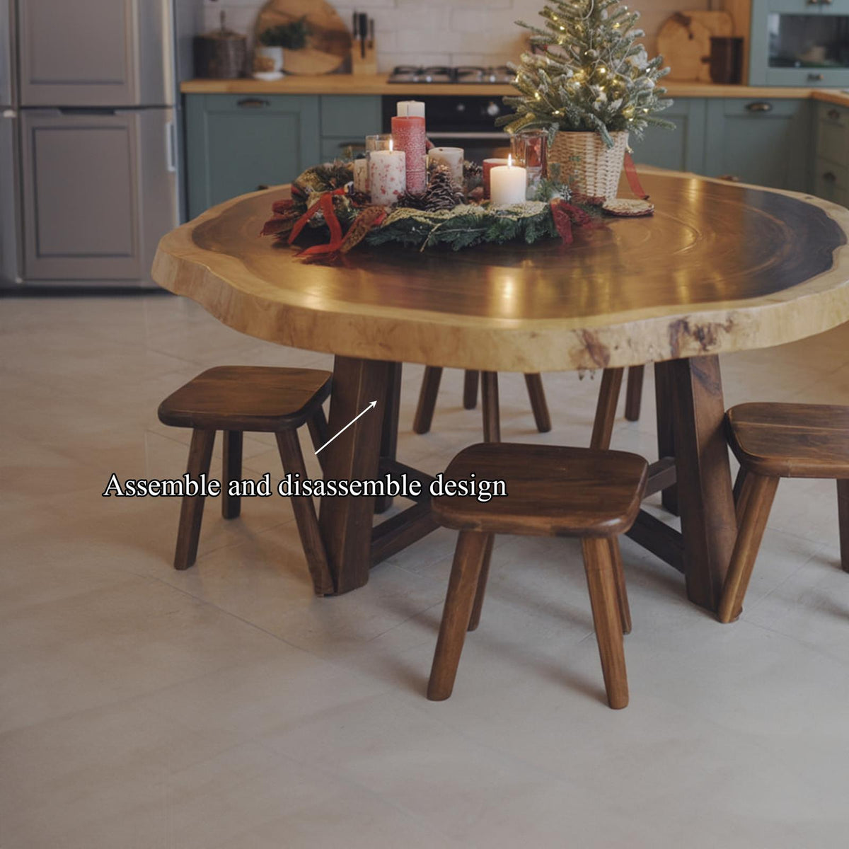 Spry Interior Rustic Round Dining Table, Handcrafted Solid Wood Pedestal Kitchen Table, Dining Room Family Centerpiece, SINLKIDT139