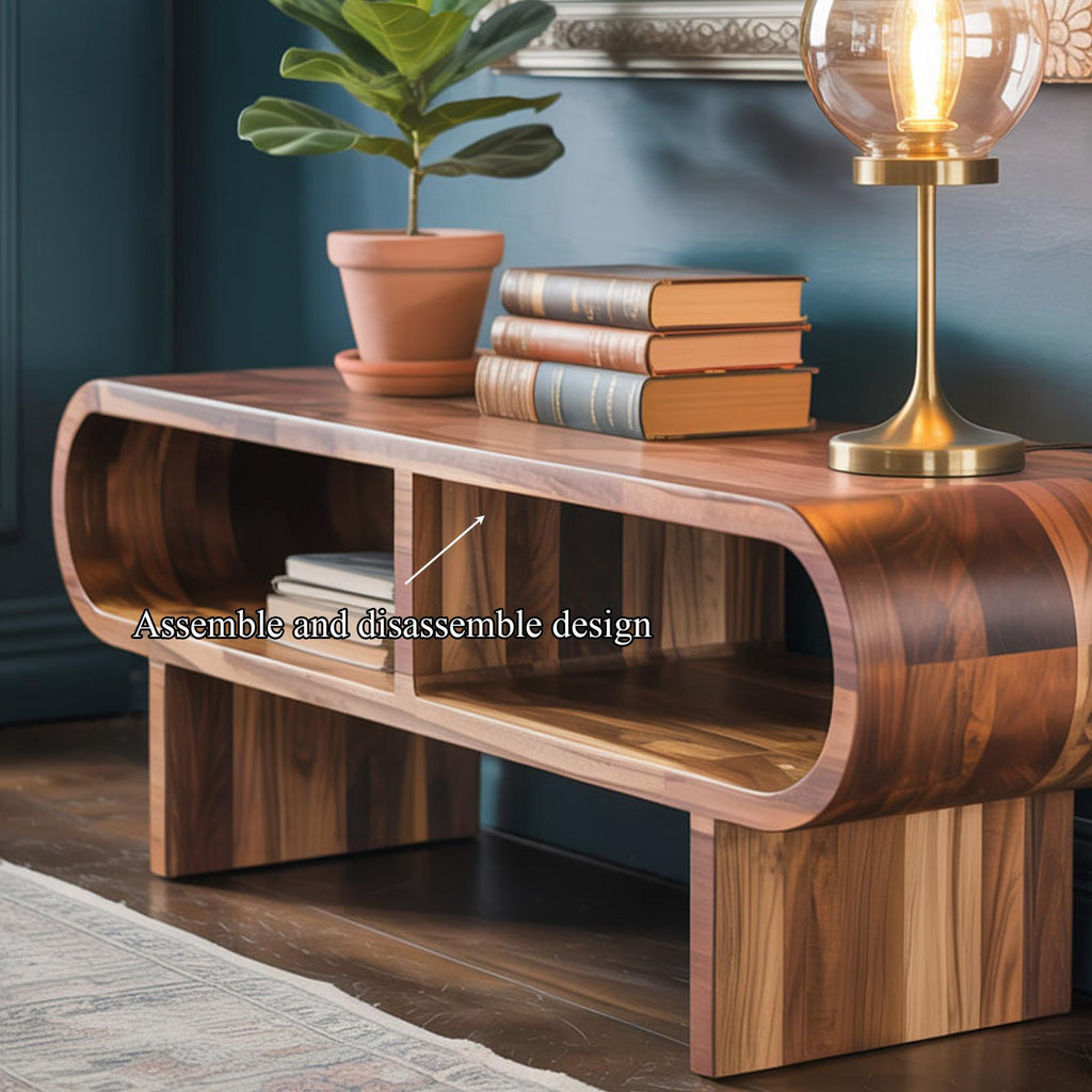 Organic Modern Rounded Wood Cabinet, Curved Bedroom Dresser & Living Room Accent Storage Sideboard, Model