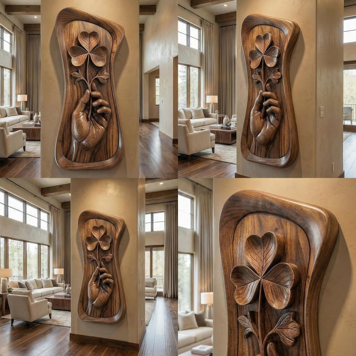 Mid Century Hand Carved Wood Sculpture Wall Art Living Room And Entryway