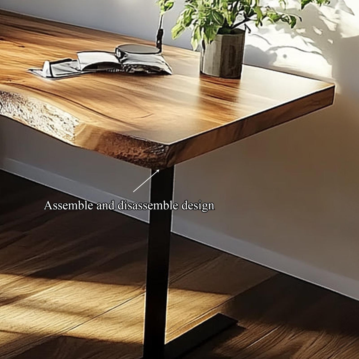 Rustic Contemporary Desk, Solid Wood Computer Writing Table for Bedroom, Home Office Study Workspace, Handcrafted
