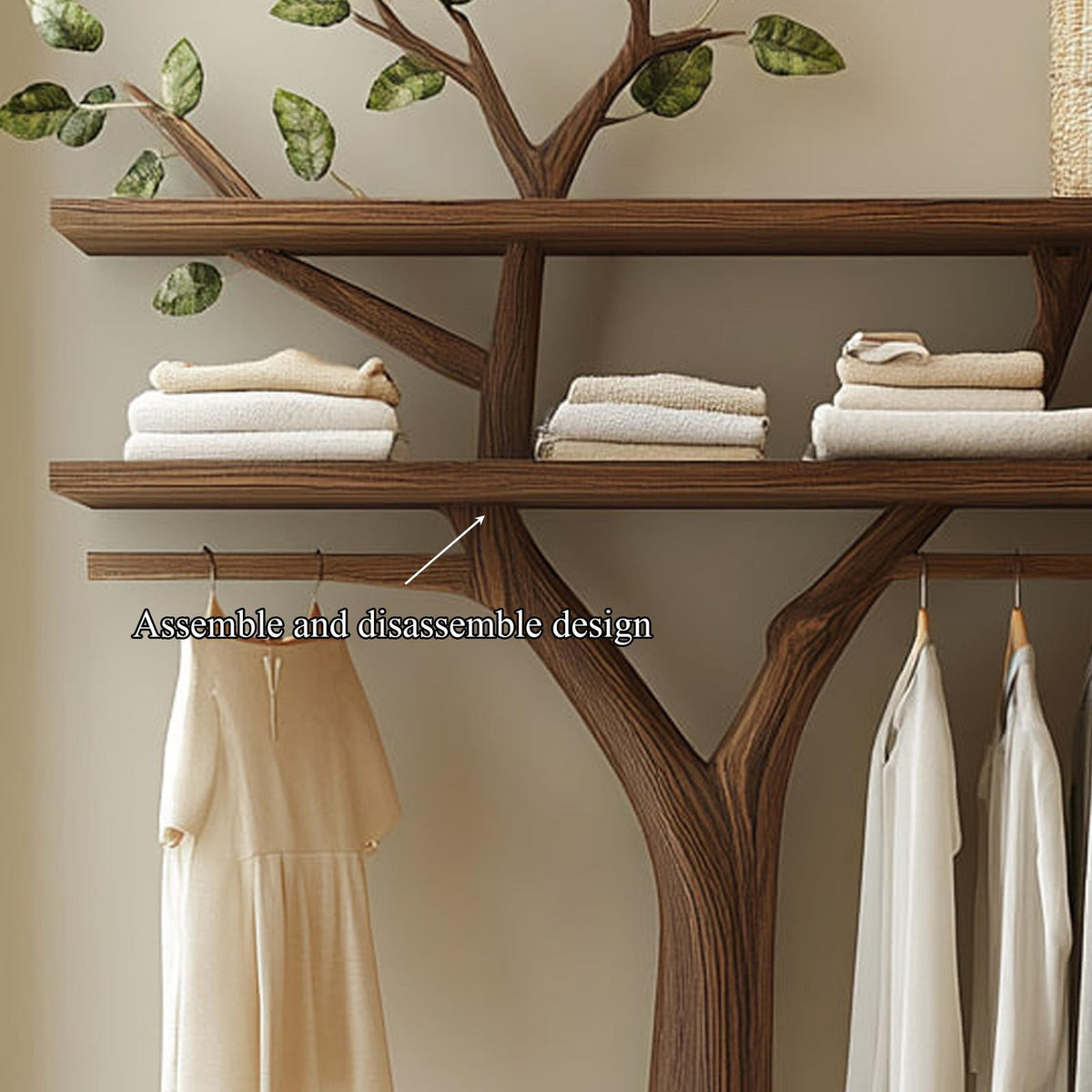 Sculptural Wooden Tree Clothing Rack, Artistic Solid Wood Standing Coat Stand, Creative Bedroom Clothes Hanging Rack