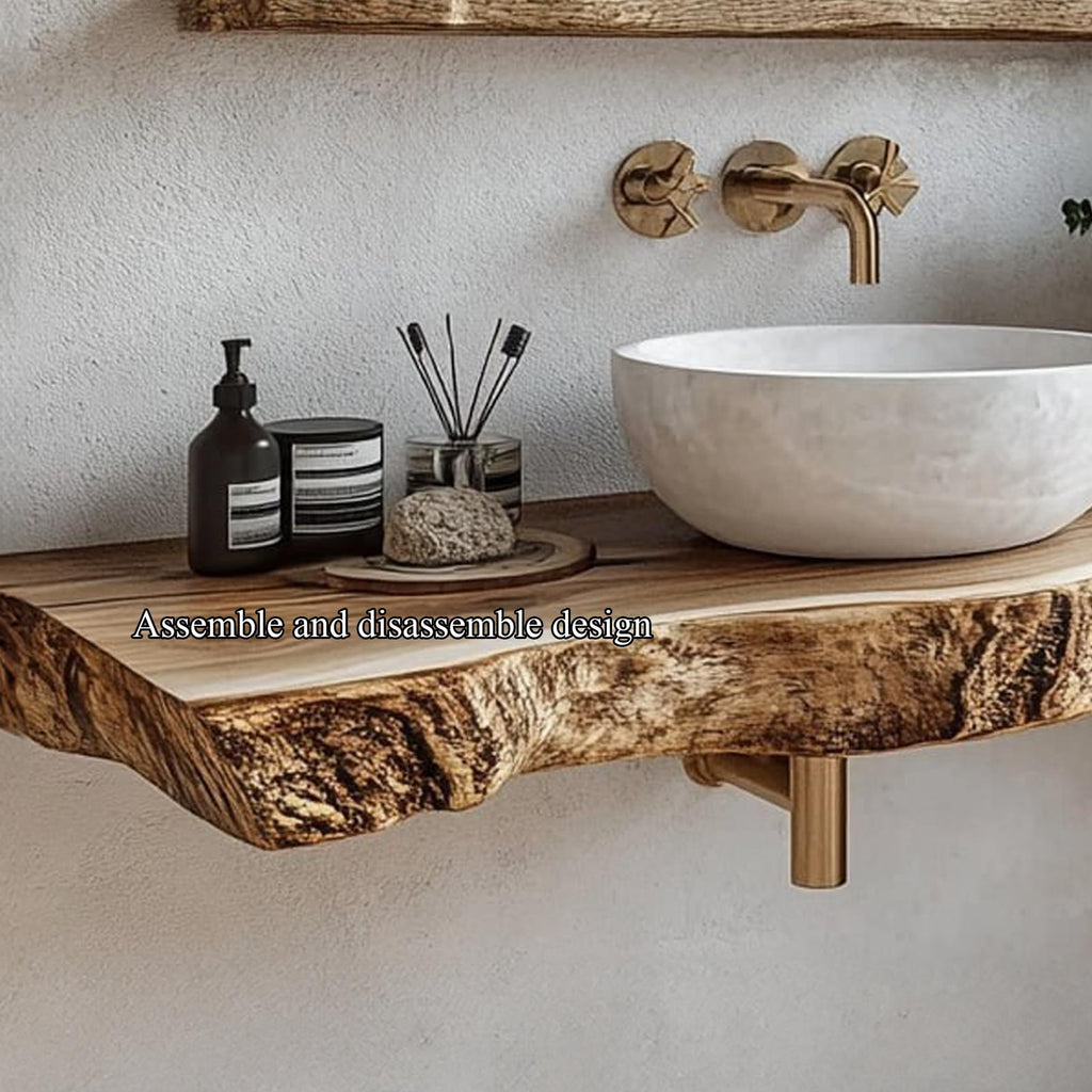 Rustic Floating Shelf Vanity Natural Finish Bathroom