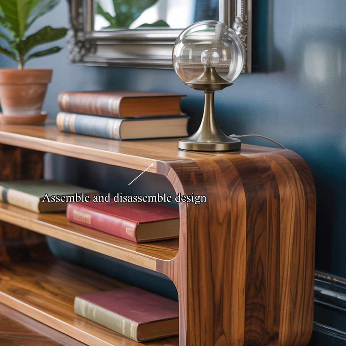 Spry Interior Mid Century Modern Curved Wood Storage Cabinet, Elegant Foyer Entryway Sideboard & Hallway Credenza, Model SINLKISC284