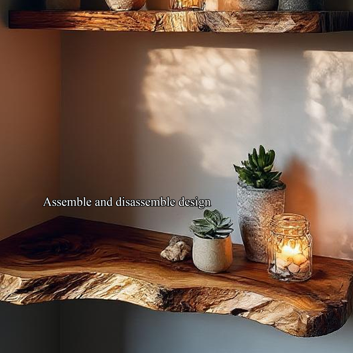 Rustic Floating Wall Shelf, Handcrafted Solid Wood Bookshelf Organizer for Office, Bedroom & Living Room
