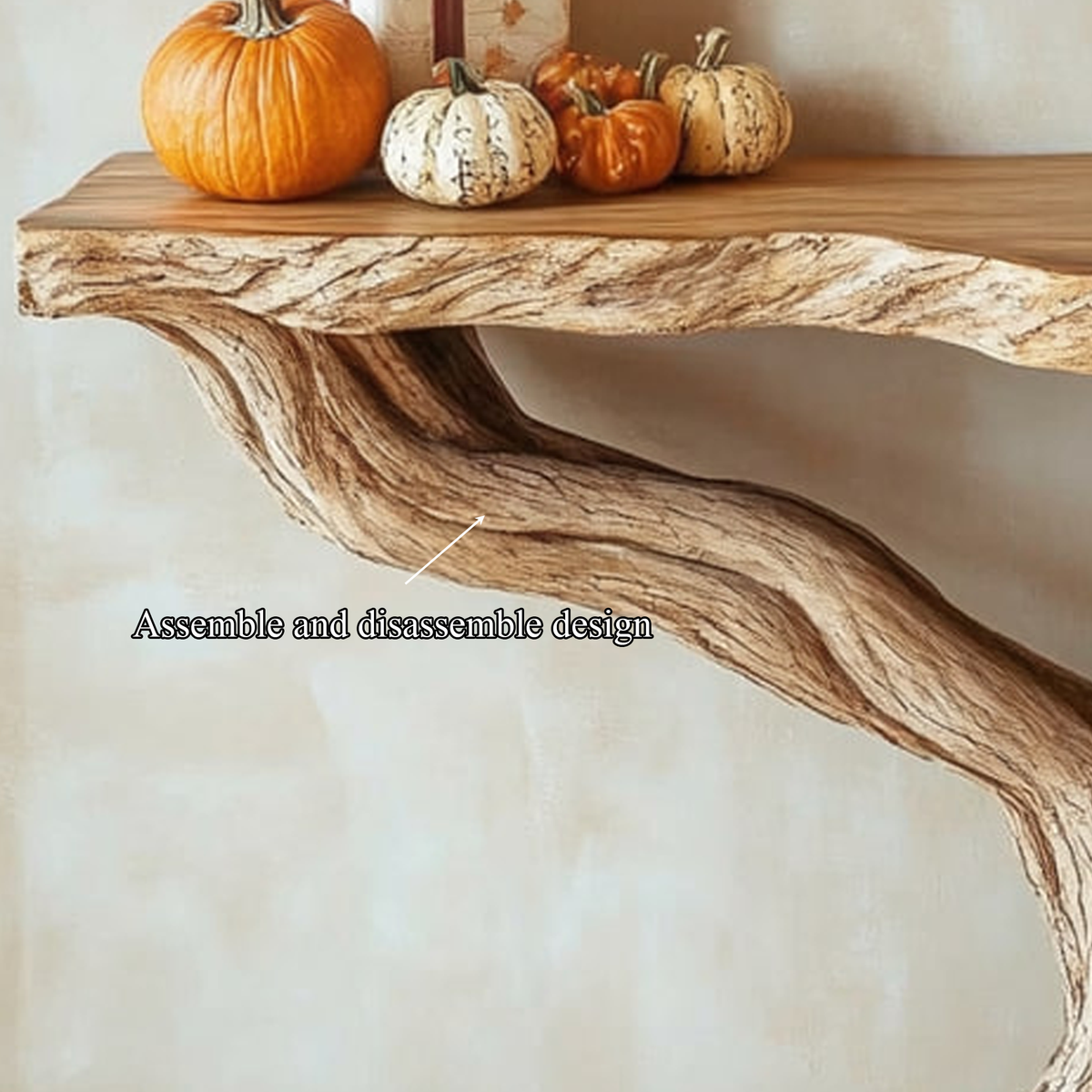 Rustic Console Table, Handcrafted Solid Wood Tree Root Base, Live Edge Entryway & Foyer Accent Display Table