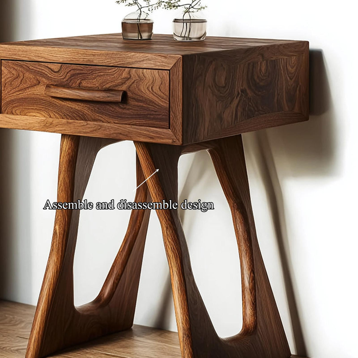 Organic Modern Wood Accent Nightstand, Minimalist Bedside Table with Storage Drawer for Bedroom, Model