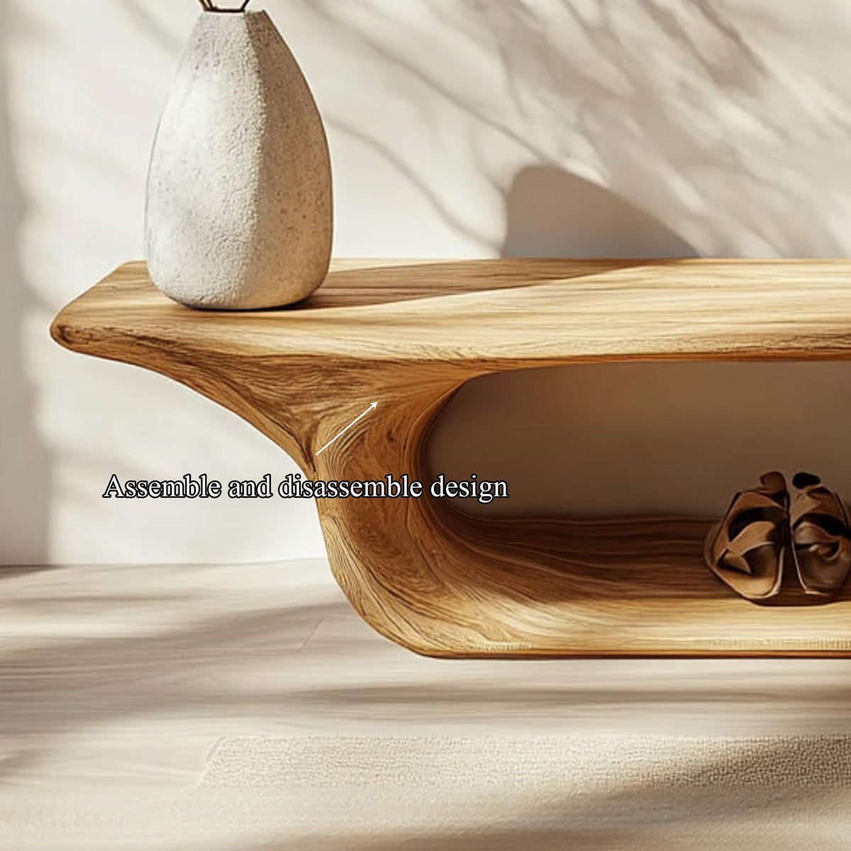 Mid Century Minimalist Wood Shoe Bench Entry Space