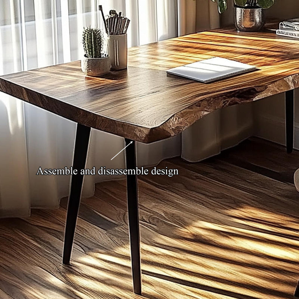 Rustic Computer Desk, Solid Wood Writing Table for Study Area, Reading Room Laptop Table with Metal Legs