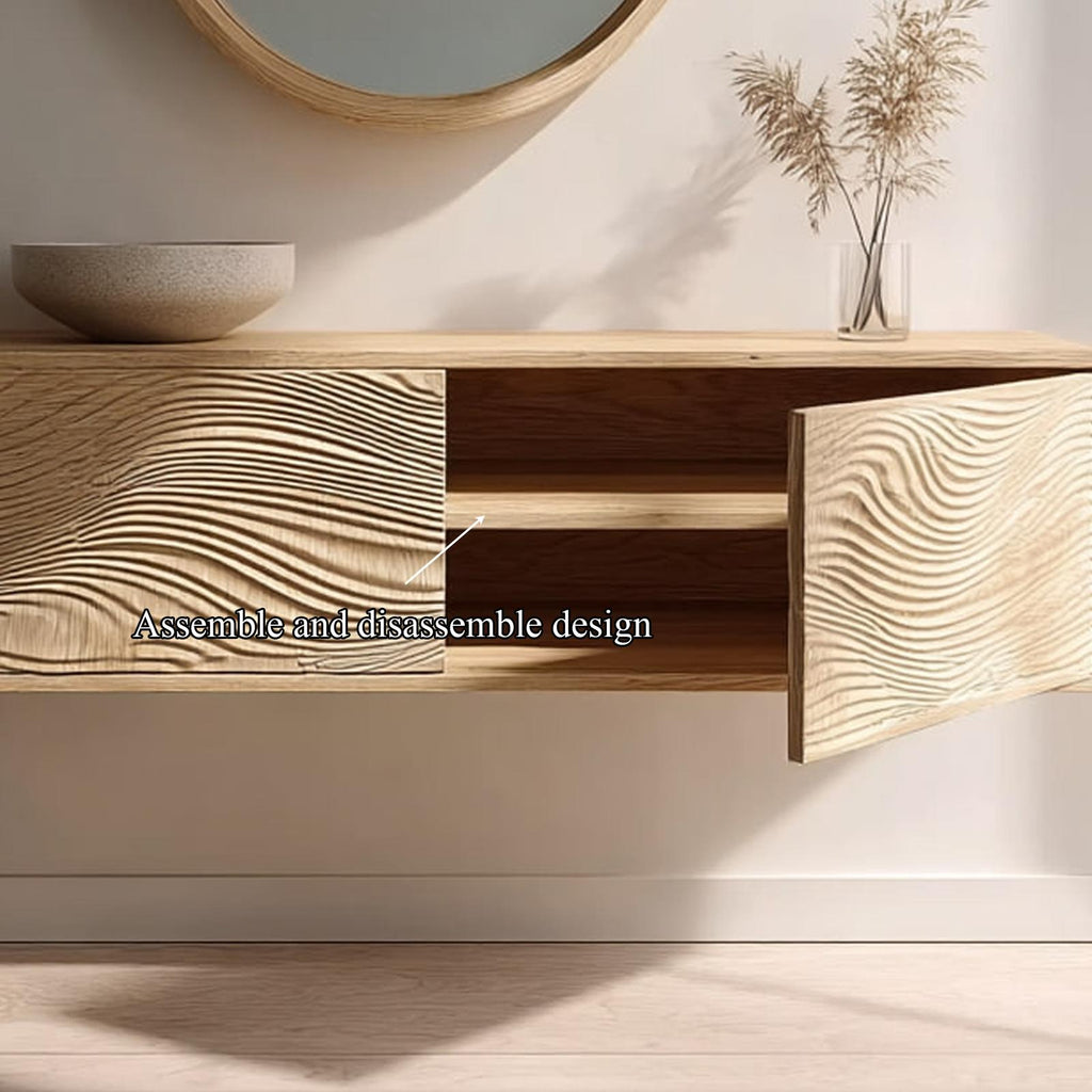 Spry Interior Rustic Floating Bathroom Vanity Countertop, Solid Wood Wall Mounted Single Sink Washroom Basin Console SINLKIBRV181