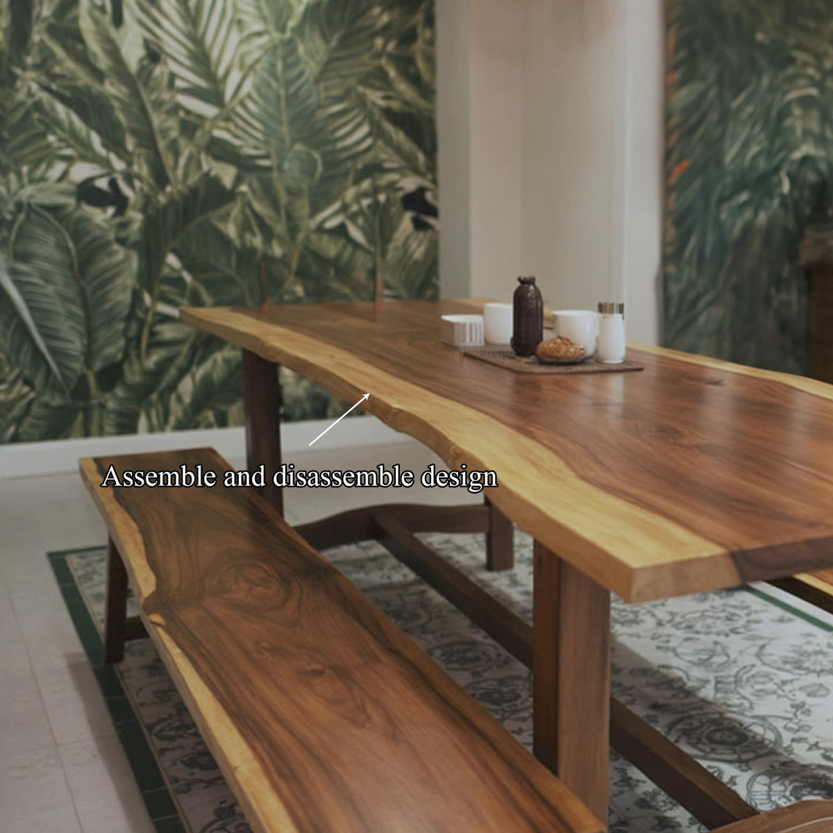 Rustic Live Edge Wood Dining Table, Handcrafted Solid Slab Kitchen Table for Dining Room Decor, Model