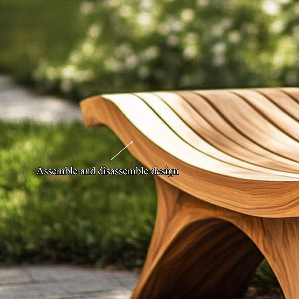 Sculptural Modern Outdoor Wood Bench Garden Patio