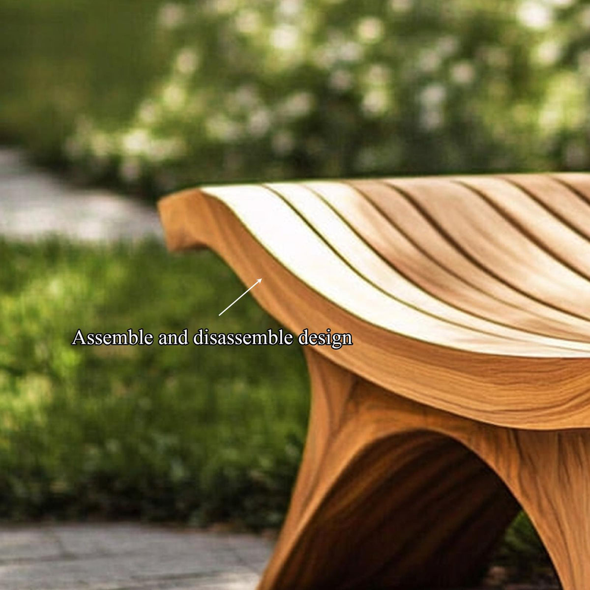 Sculptural Modern Outdoor Wood Bench Garden Patio