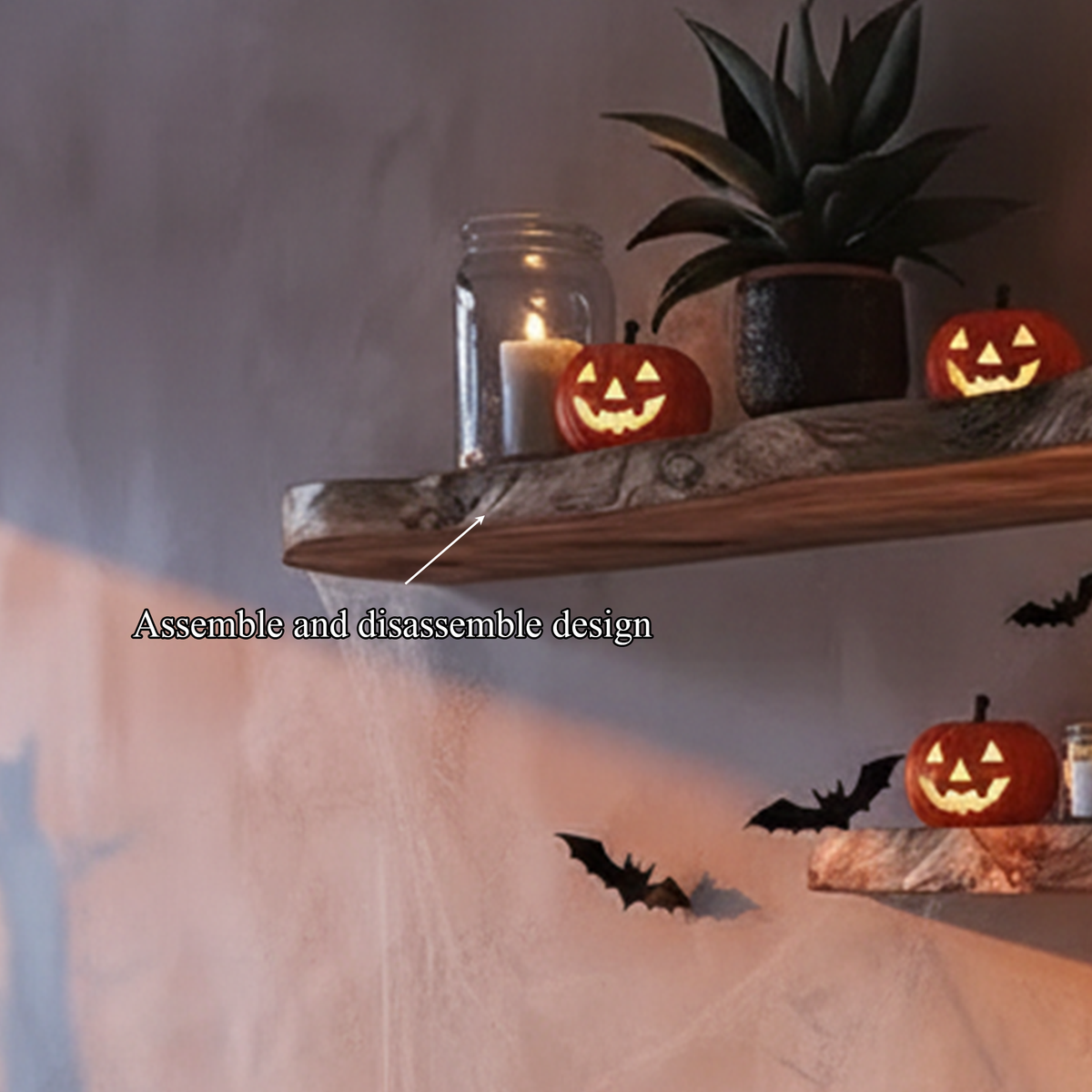 Rustic Handmade Floating Shelf, Tree Branch Wall Mounted Bookshelf, Spooky Gothic Halloween Living Room Decor