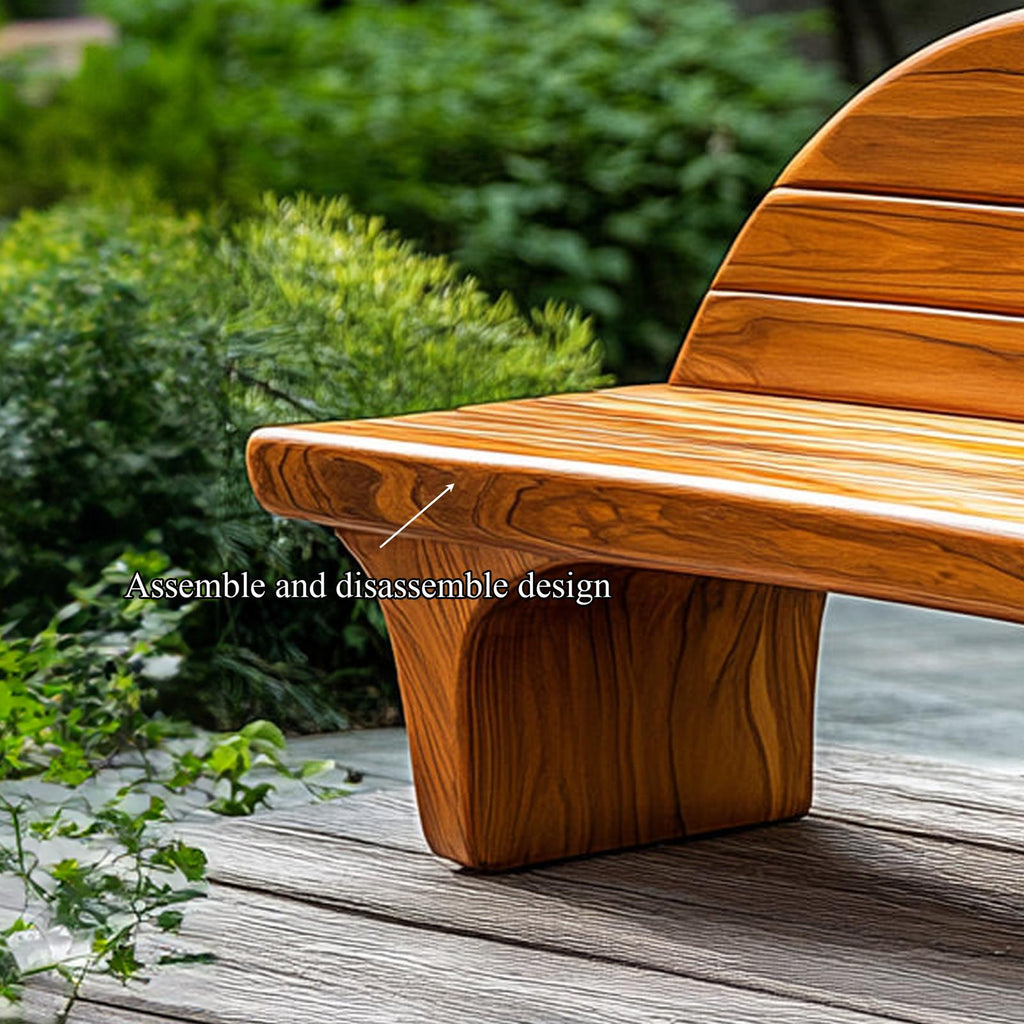 Sculptural Modern Artistic Wood Bench, Outdoor & Indoor Solid Wood Patio Seating, Handcrafted Garden Accent Bench
