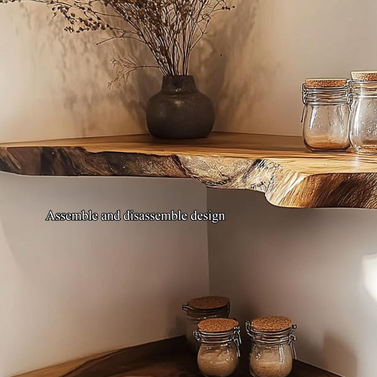 Rustic Corner Shelf Live Edge Floating Design Kitchen Or Bedroom