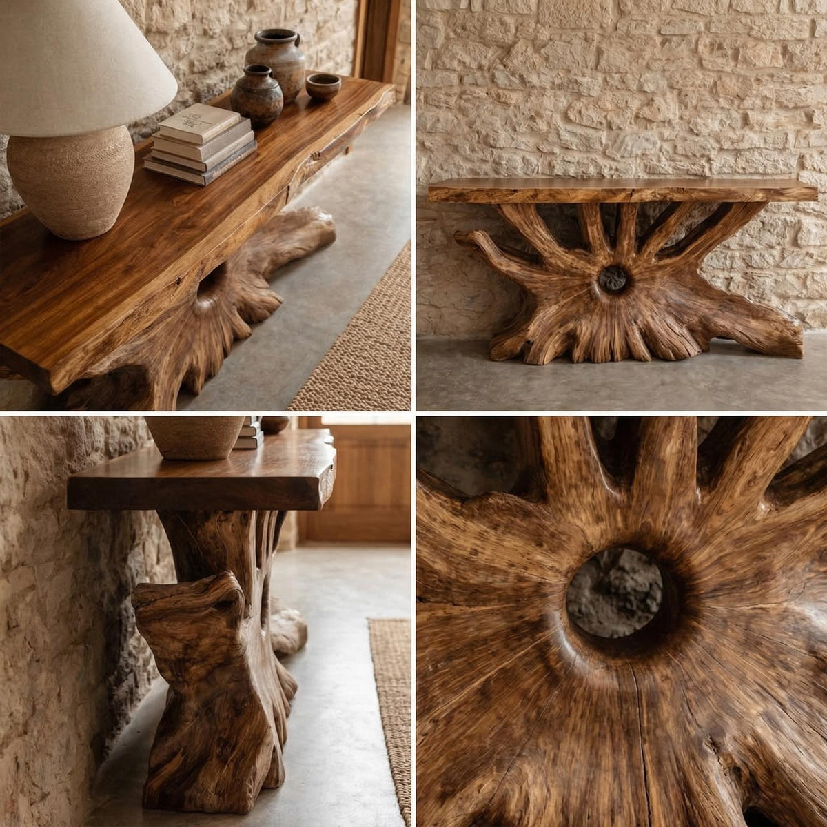 Rustic Organic Console Table, Natural Solid Wood Entryway Sofa Table for Living Room