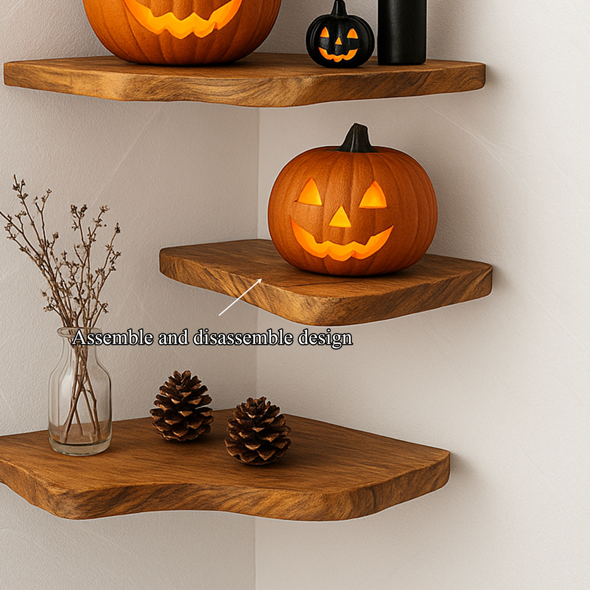 Rustic Tree-Shaped Wooden Floating Shelf, Wall-Mounted Branch Bookshelf, Gothic Halloween Living Room Accent