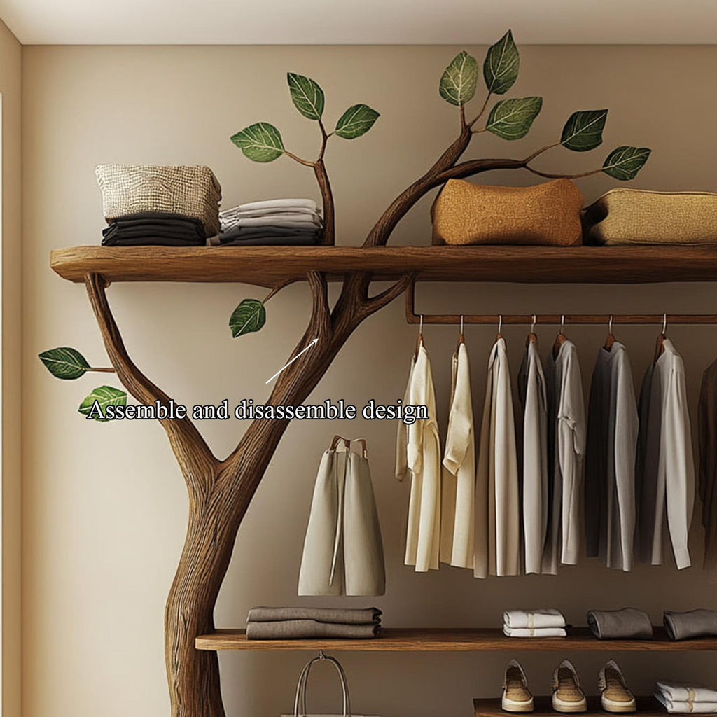 Rustic Solid Wood Tree Clothing Rack Artistic Bedroom