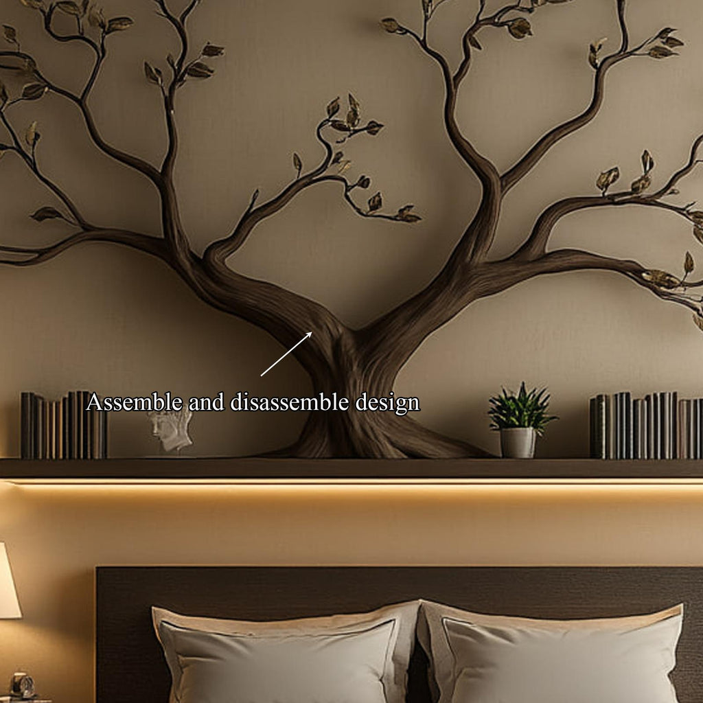 Mid-Century Organic Tree Wall Shelf, Handcrafted Solid Wood Branch Display Bookshelf for Bedroom Decor
