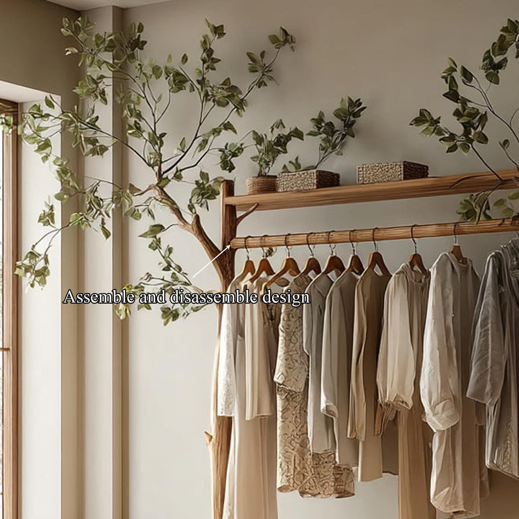 Rustic Tree Clothes Rack Solid Wood Bedroom Organizer
