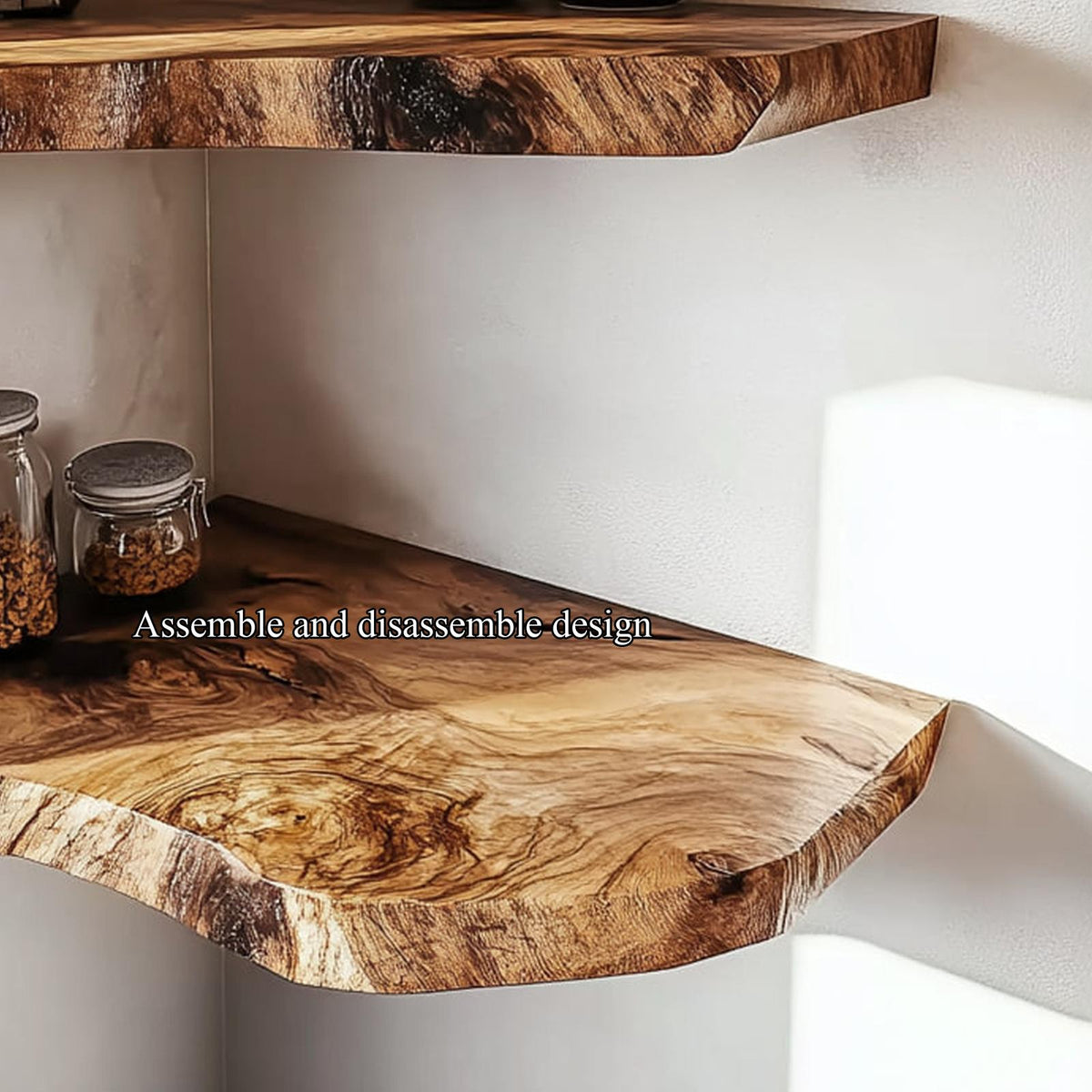 Rustic Handcrafted Live Edge Corner Floating Shelves Wall Storage