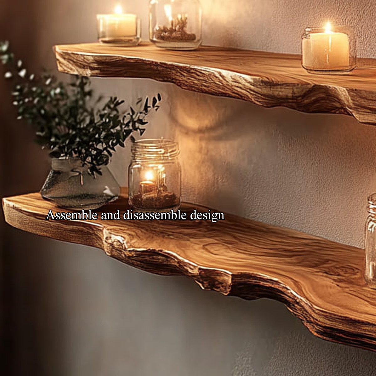 Rustic Live Edge Wood Corner Floating Shelf, Wall Mounted Space-Saving Storage Rack & Display Organizer for Kitchen, Den