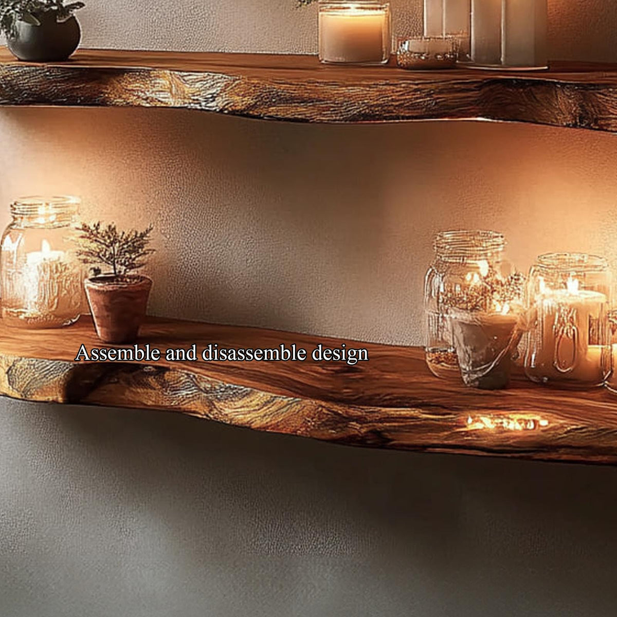 Rustic Live Edge Wood Corner Storage Shelf, Wall Mounted Space-Saving Floating Display Bookshelf for Living Room, Office