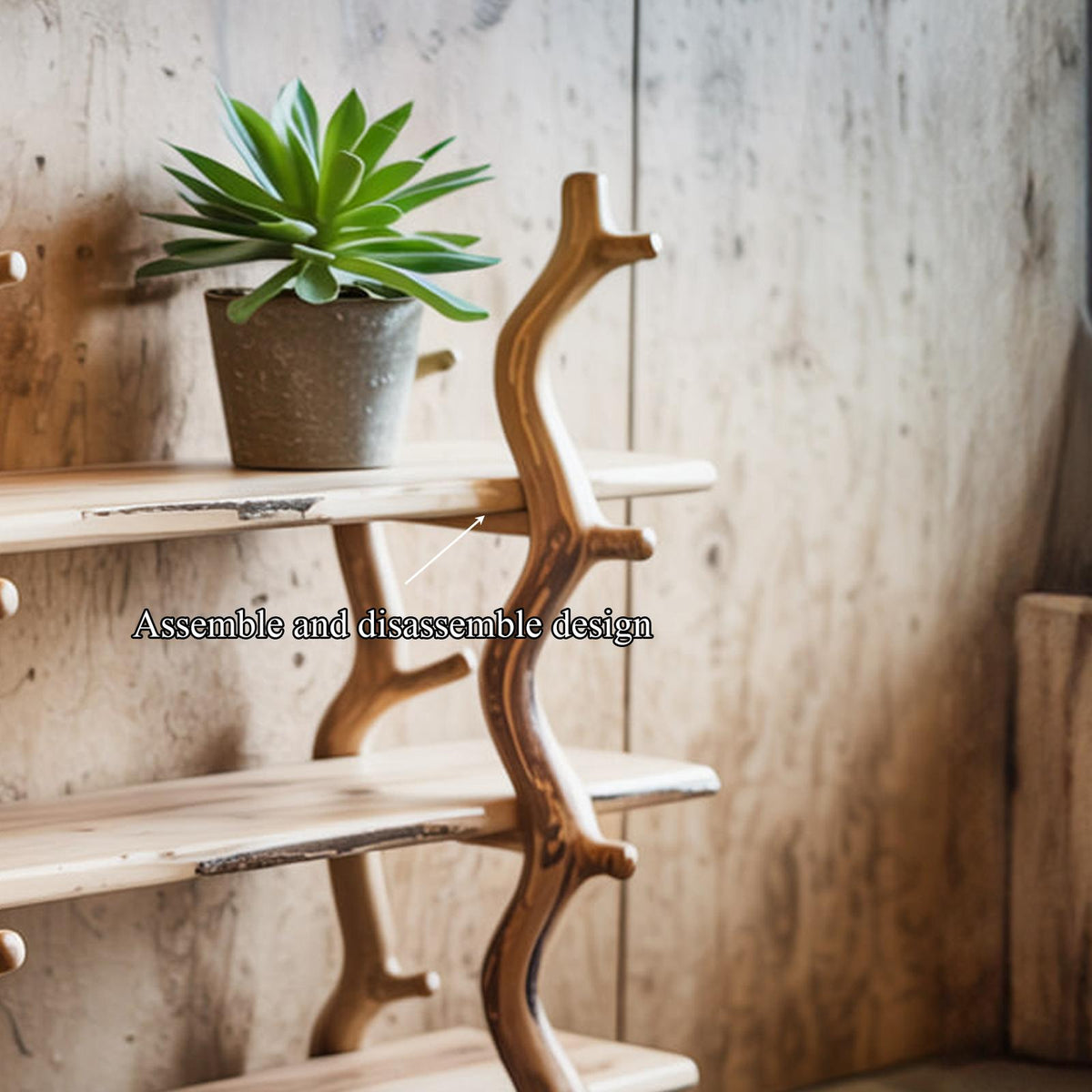 Rustic Wooden Branch Shelf Display Living Room Or Entryway