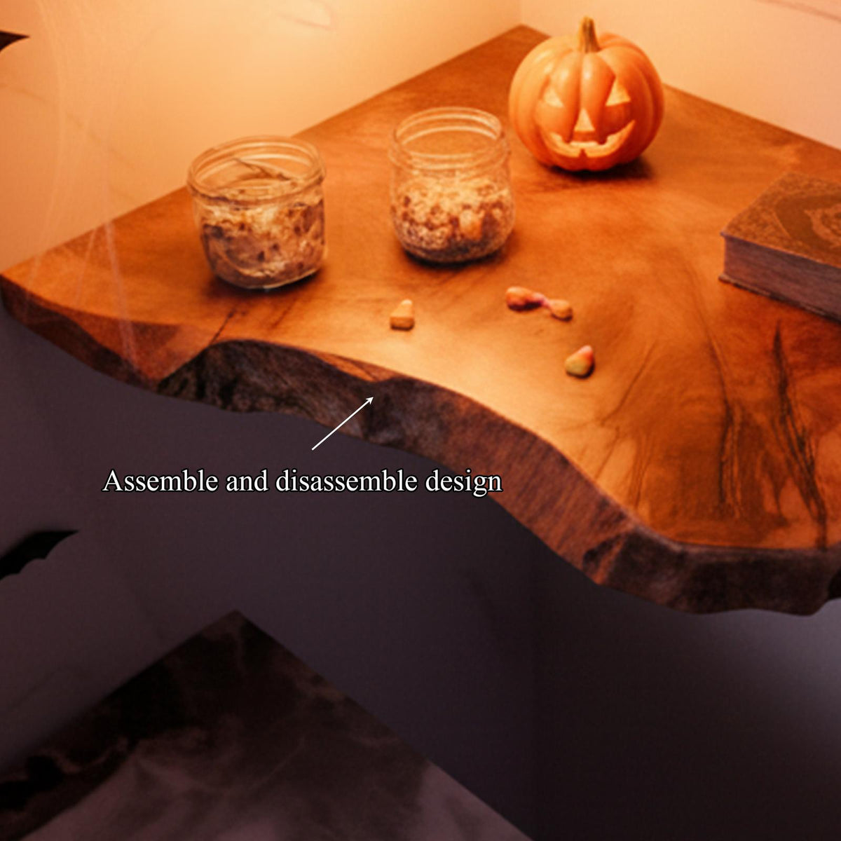 Rustic Farmhouse Floating Wall Shelf, Wooden Tree Branch Hanging Shelf, Spooky Halloween & Gothic Home Decor