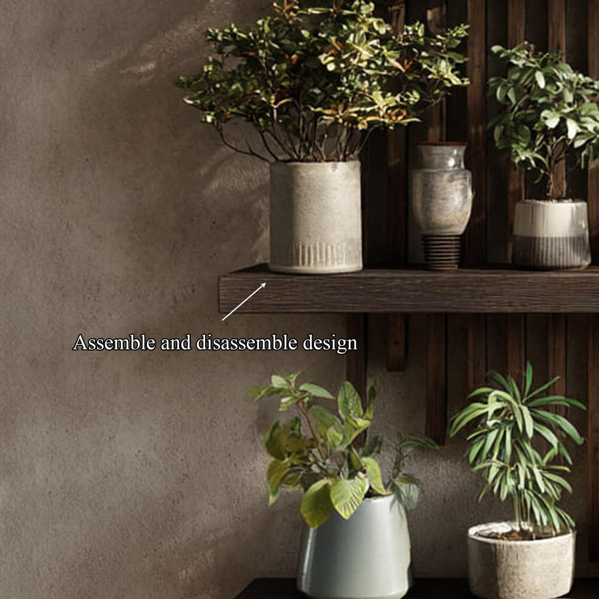 Rustic Modern Wooden Wall Shelf Plant Display Decor