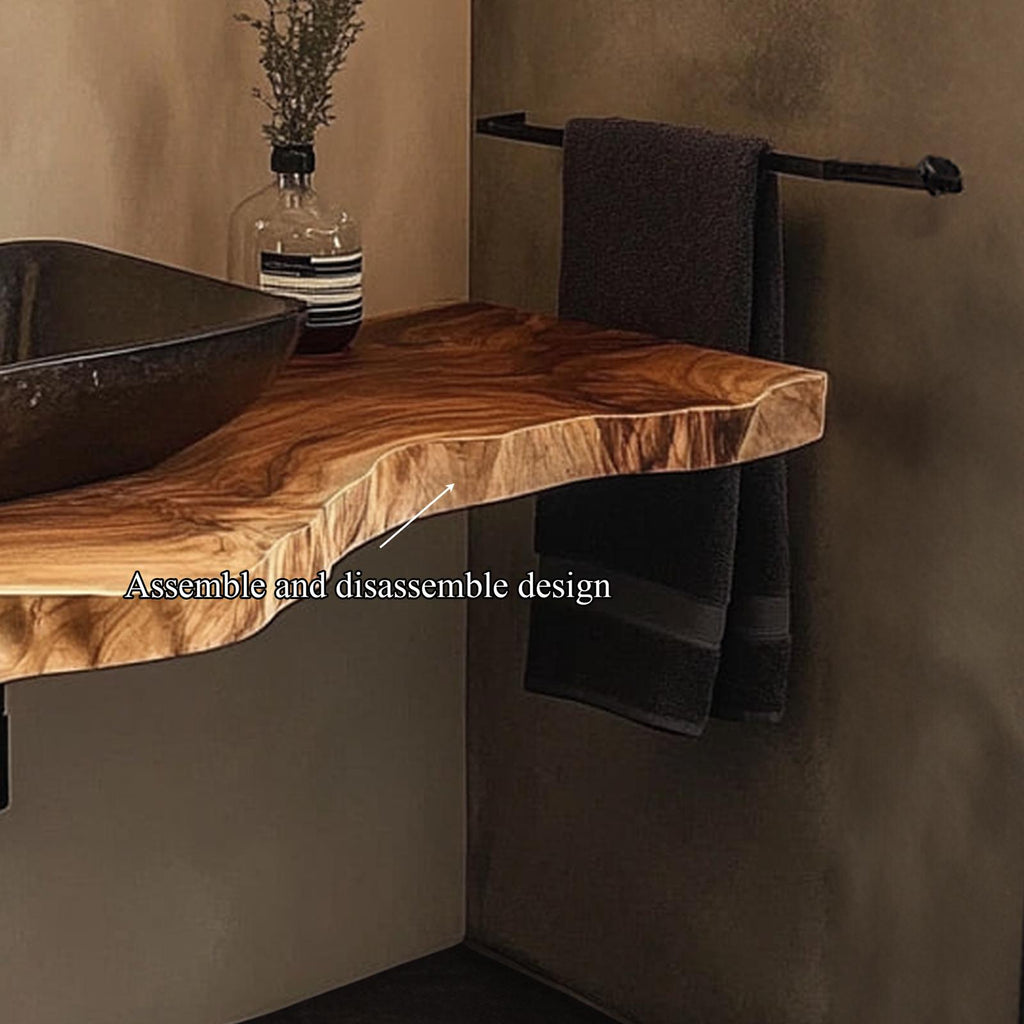 Spry Interior Mid Century Floating Bathroom Vanity Shelf, Contemporary Natural Solid Wood Single Washstand, Wall Mount Storage Console SINLKIBRV221