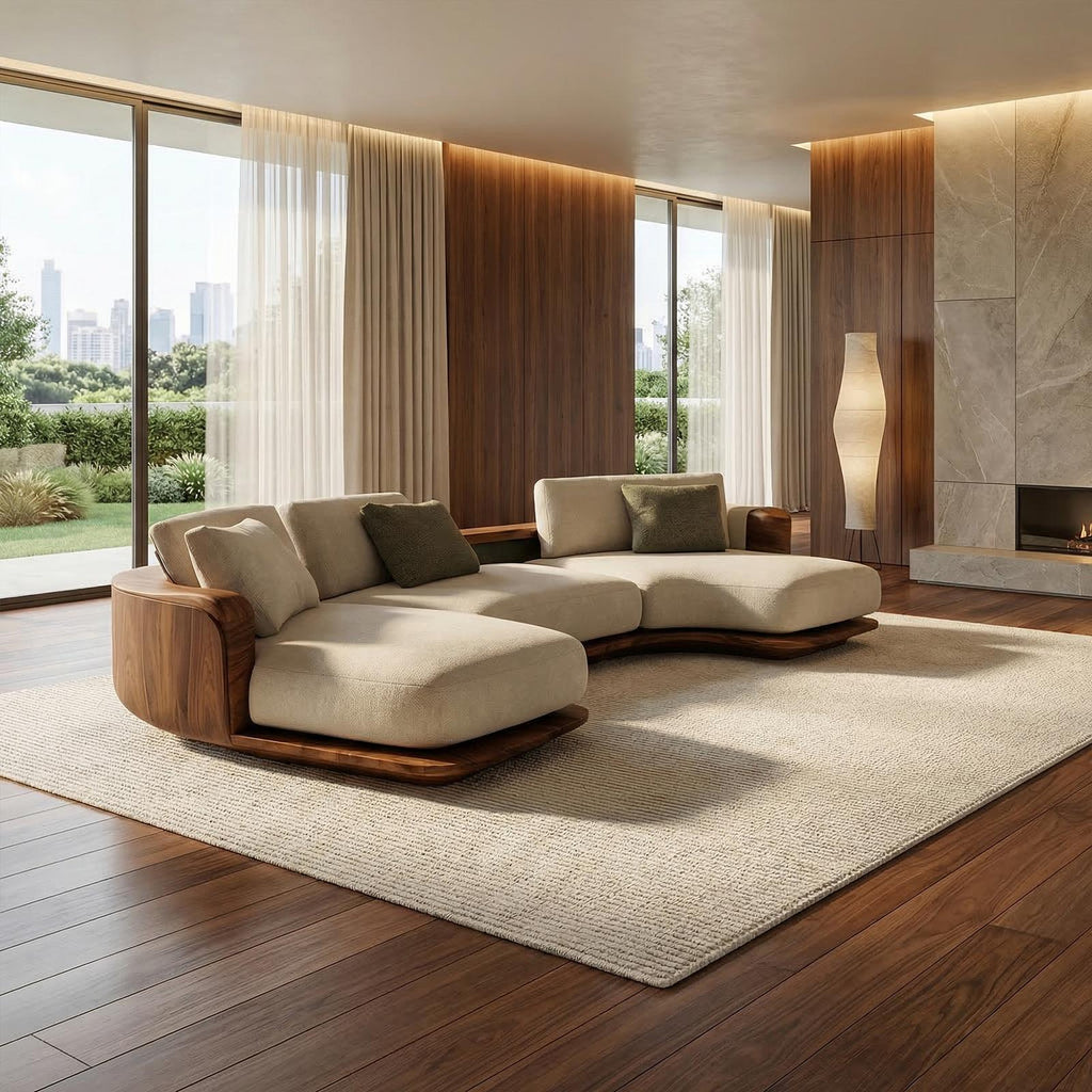 Sculptural Curved Sectional Sofa Frame Solid Wood Flowing Form Living Room And Lounge