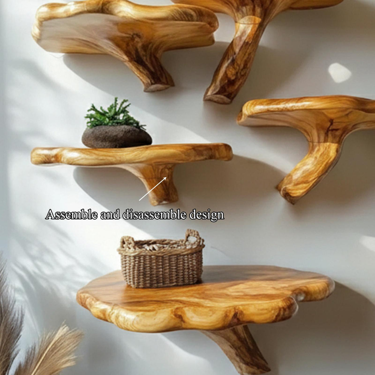 Mid-Century Modern Halloween Floating Shelf, Rustic Wooden Tree Branch Wall Shelf, Spooky Gothic Home Decoration
