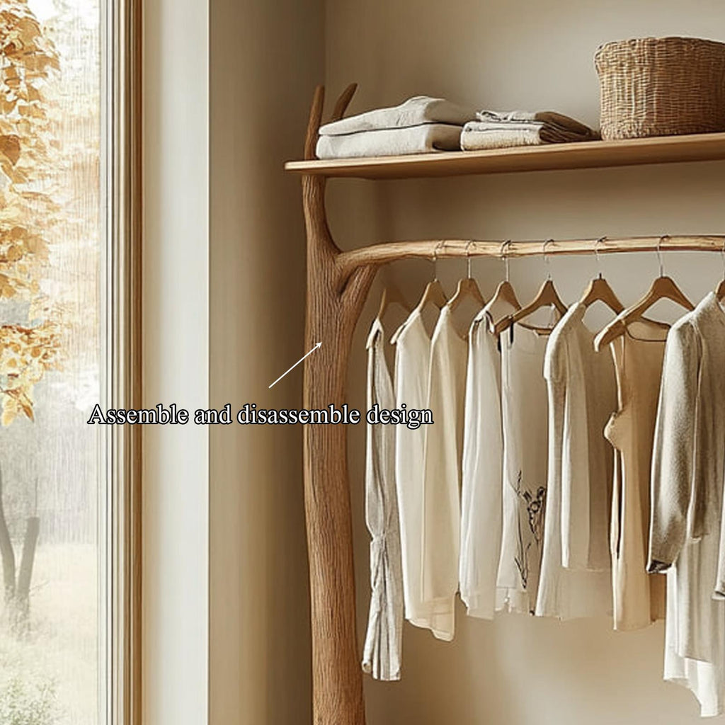 Rustic Tree Clothes Rack Solid Wood Bedroom Organizer