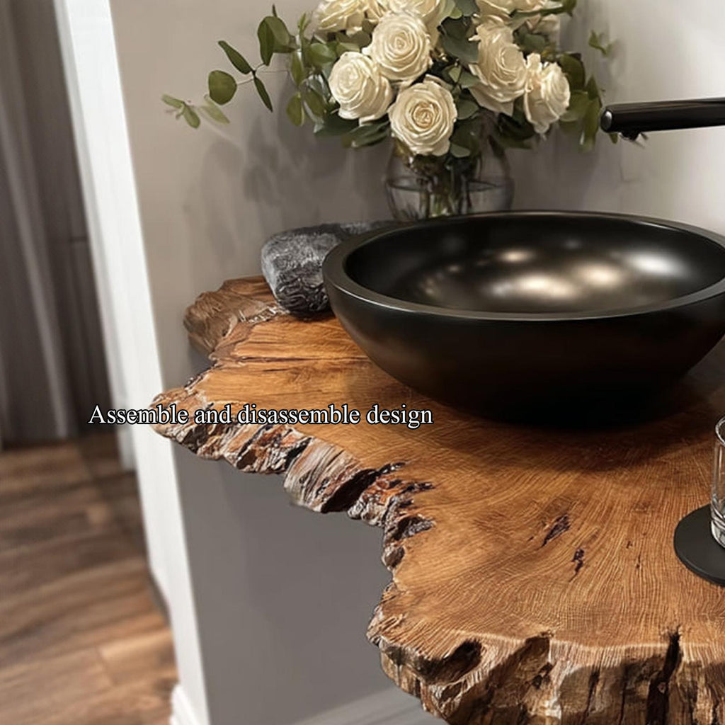 Rustic Floating Shelf, Narrow Solid Wood Washroom Vanity Countertop, Small Bathroom Single Sink Console Shelf