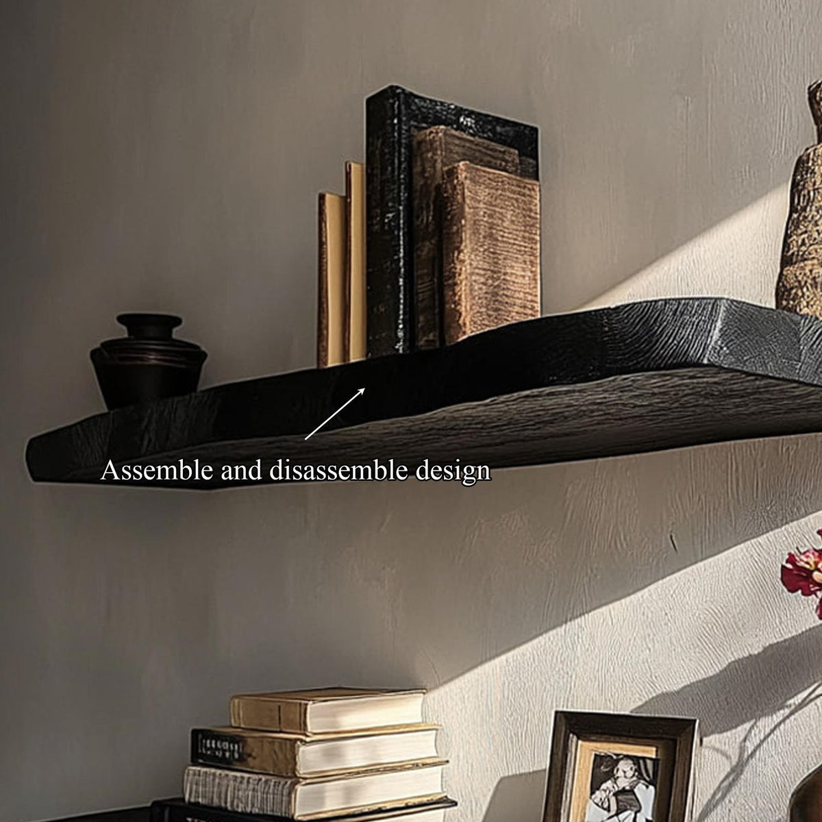 Rustic Modern Live Edge Floating Wood Shelf, Wall Mounted Decorative Storage Display for Living Room, Office or Bedroom