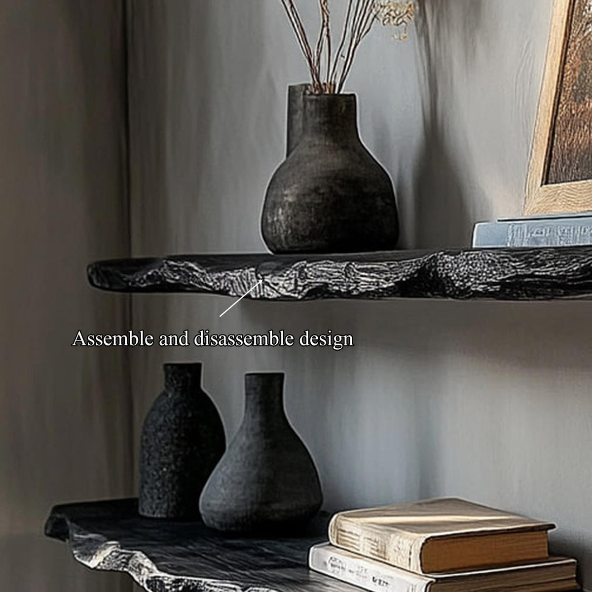 Rustic Modern Live Edge Wall Mounted Shelf Living Room Or Study Room